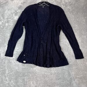 Eileen Fisher Cardigan Sweater Womens XL Navy Knit Linen Alpaca Boho